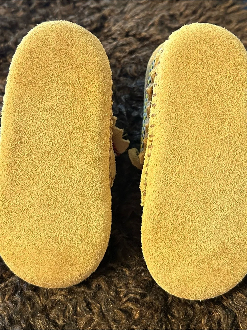 Tan Suede Minnetonka Moccasin Baby Booties w/ Colorful Trim Baby/InfantSize 4